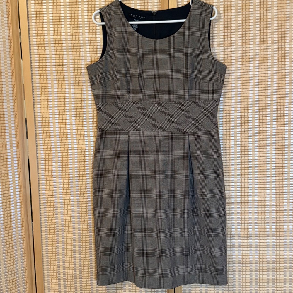 Apostrophe Stretch Brown Plaid Sheath Dress Sleeveless Career Workwear Size 12